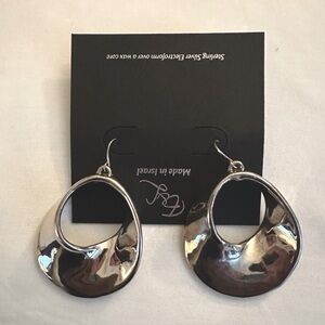 New E&L Gorgeous Sterling Silver Electro-form Dangle Hoop Earrings (Israel)